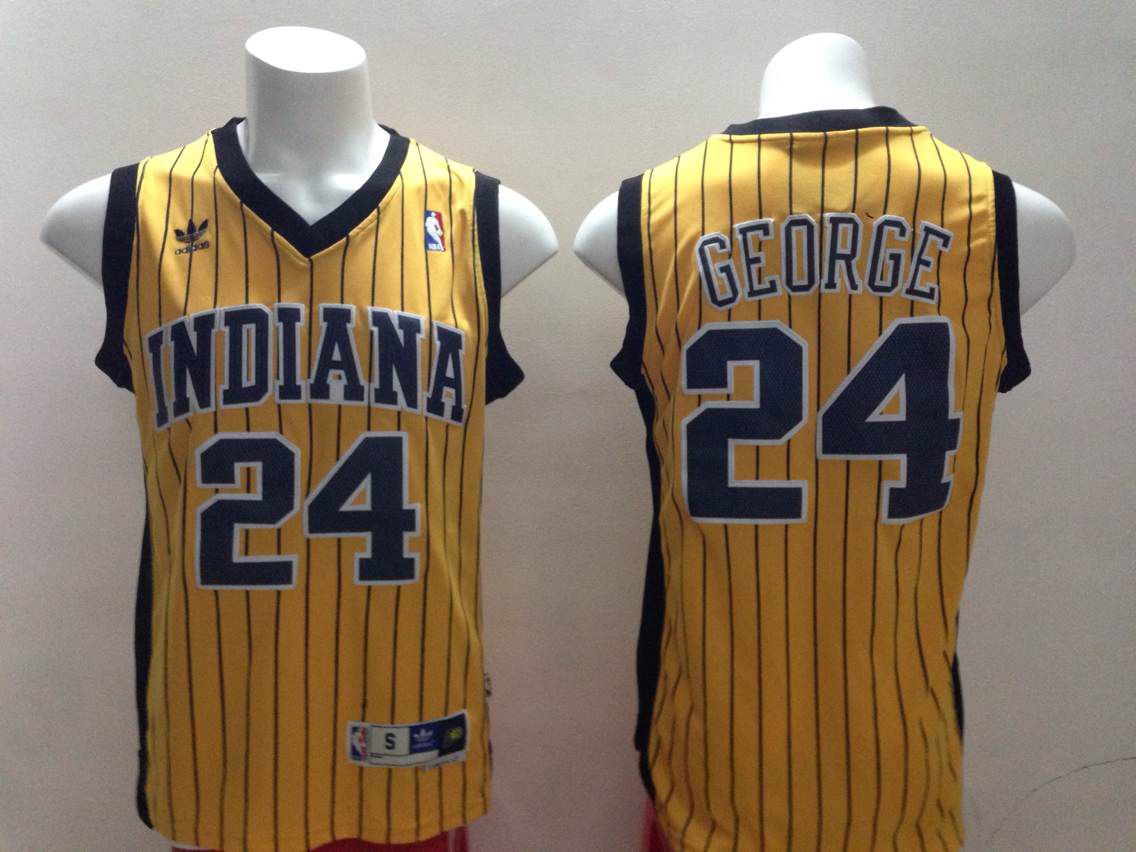 Men Indiana Pacers #24 George Yellow Stripe Throwback Adidas NBA Jersey